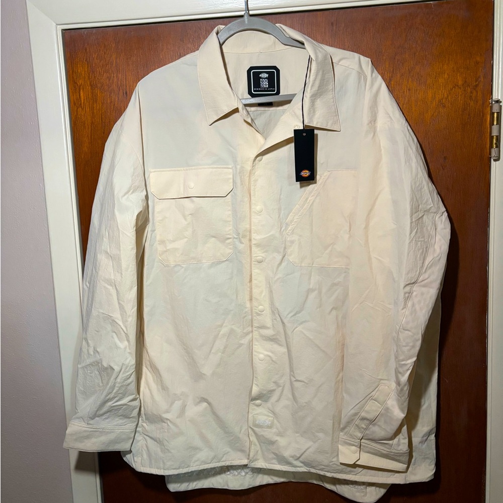 Men's Dickies brand TDC Oversized Fit Pieced Workshirt Beige size large NWT